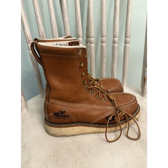 THOROGOOD MENS SLIP-RESISTANT TOBACCO 6" MOC TOE LACE UP WORK BOOTS SIZE 6.5D - Picture 2 of 8
